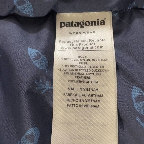 Patagonia Bivy Sisu Hooded Puffer Down Canvas Vest size S color Brown Blue - Picture 3 of 10